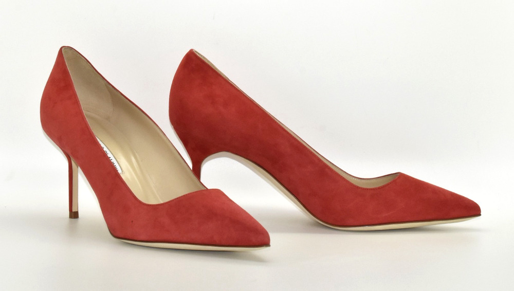 C0 NWOB MANOLO BLAHNIK BB Red Suede Pointed Toe Stiletto Heel Pumps Size 39.5